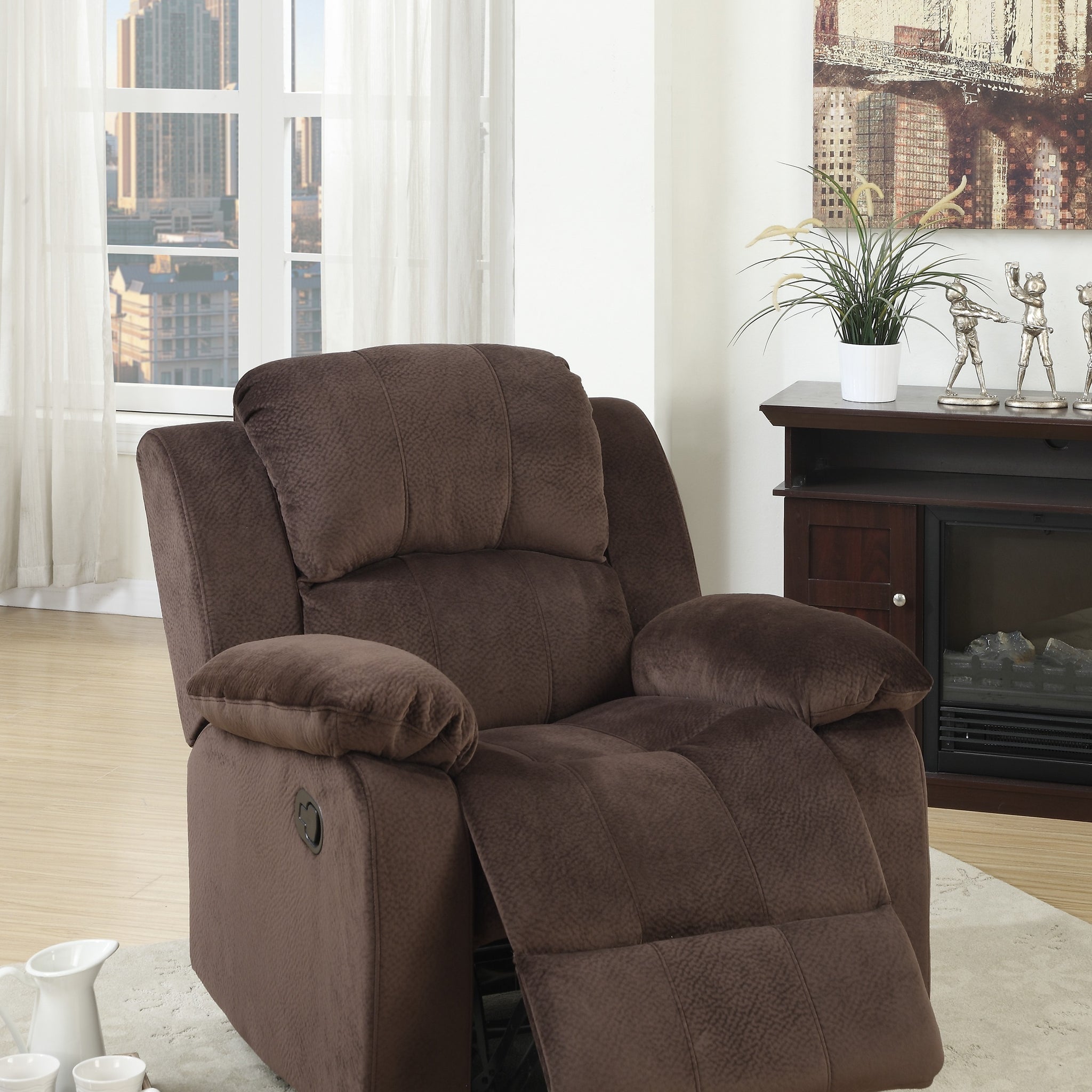 Motion Recliner Chair 1Pc Rocker Recliner Couch Living Room Furniture Chocolate Padded Suede Metal Reclining Brown Primary Living Space Contemporary,Modern Recliners Solid Back Suede