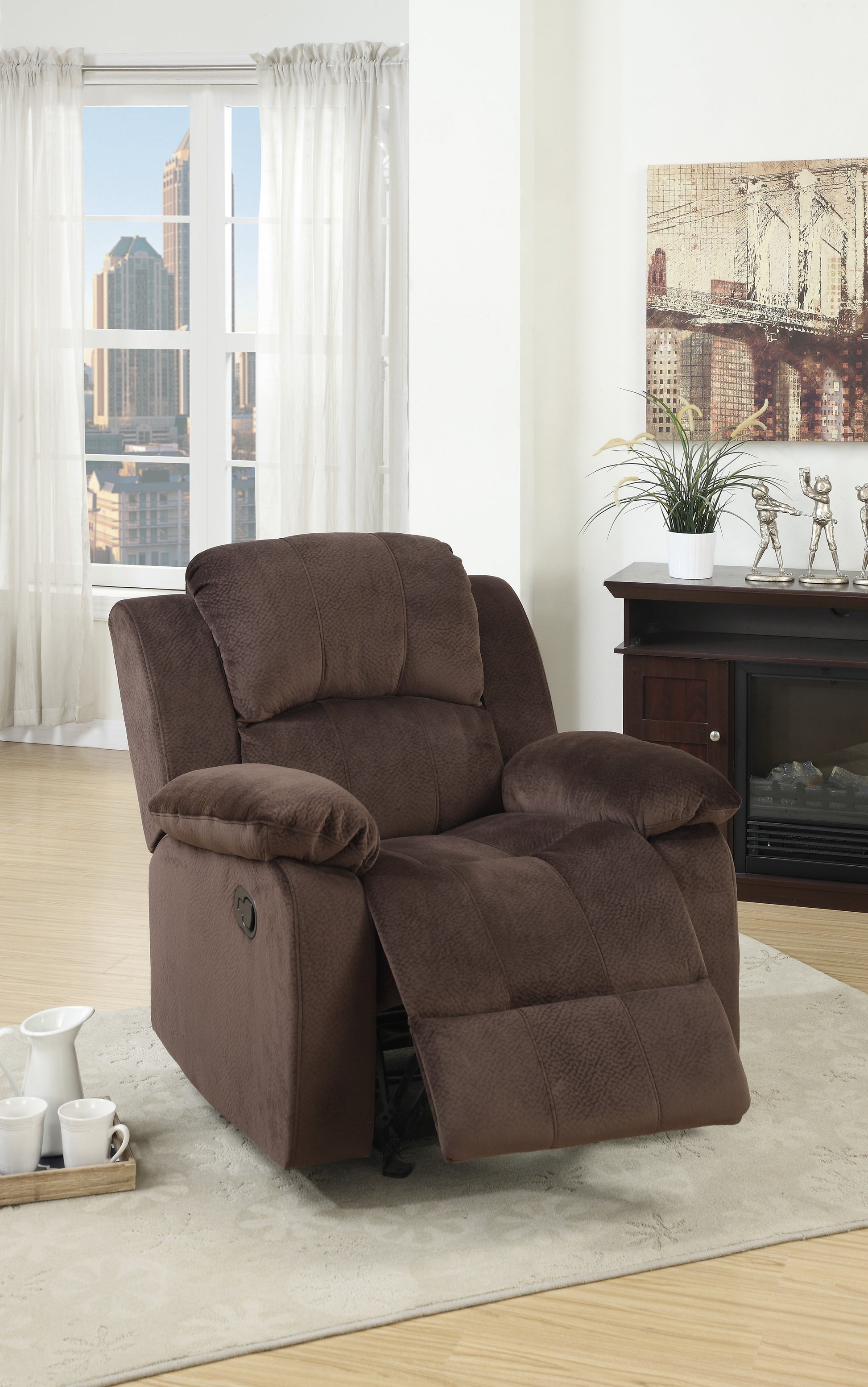 Motion Recliner Chair 1Pc Rocker Recliner Couch Living Room Furniture Chocolate Padded Suede Metal Reclining Brown Primary Living Space Contemporary,Modern Recliners Solid Back Suede