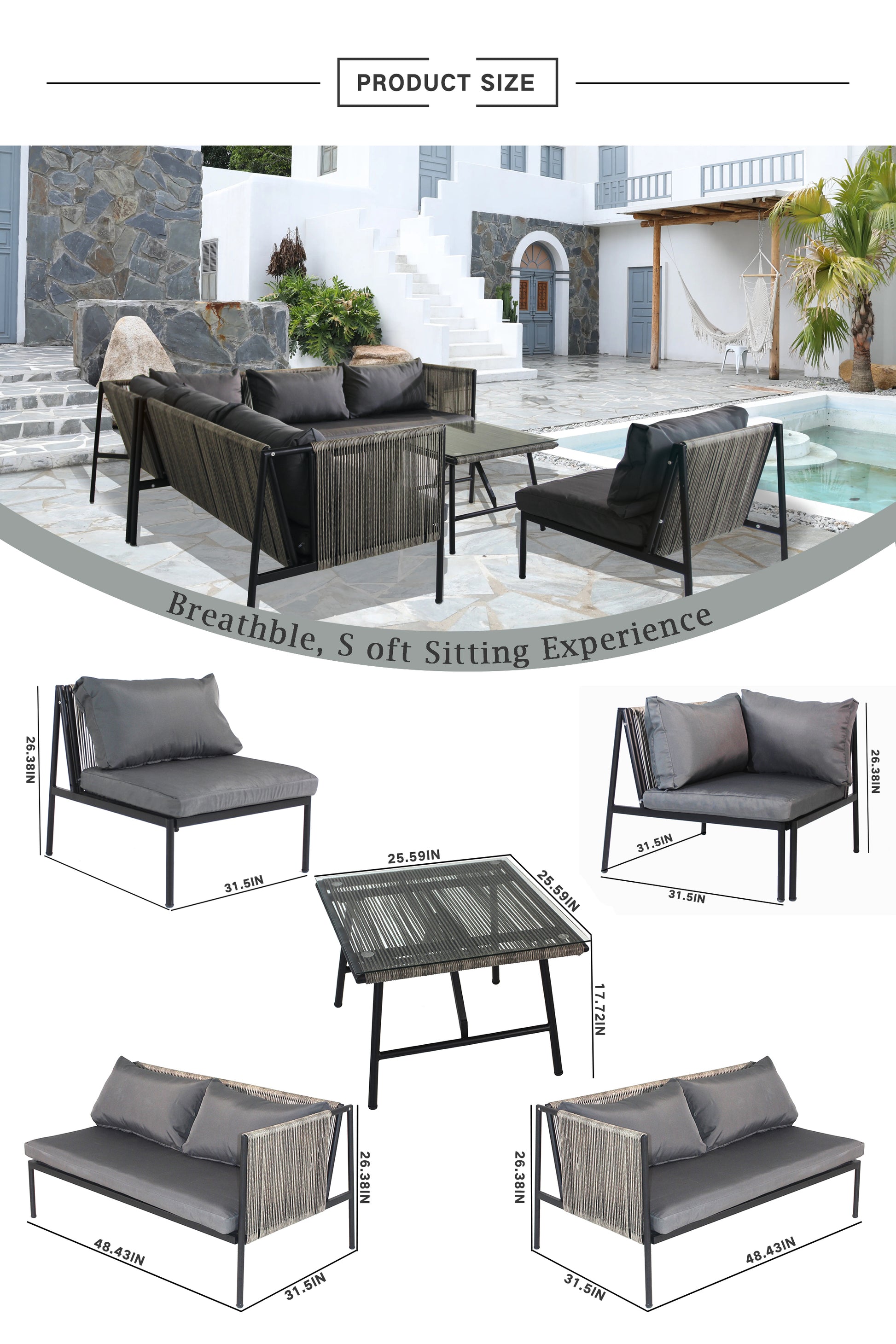 Luxury Rattan Wicker Outdoor Furniture Set Garden Sofa Set Garden Rattan Sofa Patio Outdoor Rattan Furniture Black Natural Steel