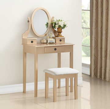 Moniys Wood Moniya Makeup Vanity Table And Stool Set, Gold Gold Wood