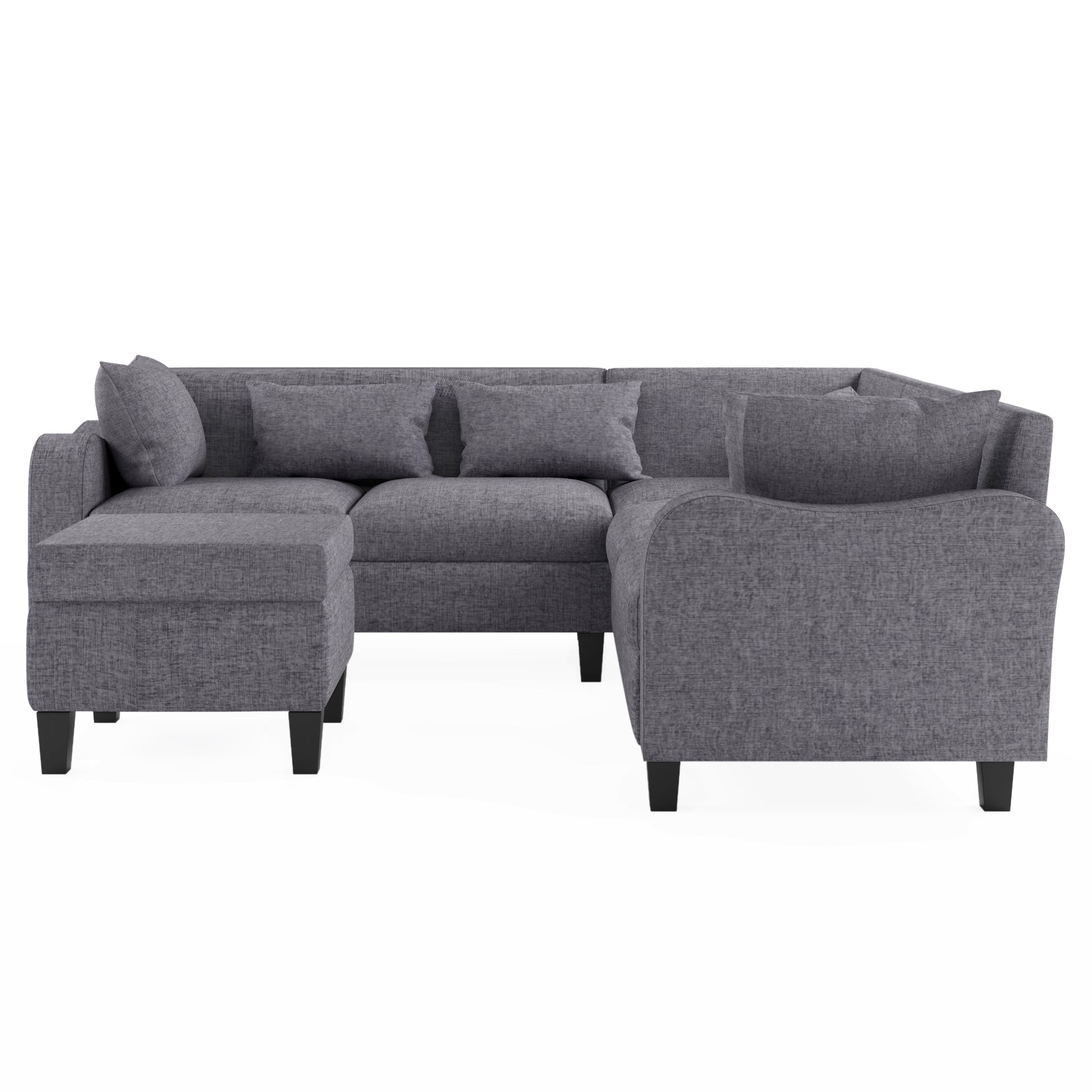 87" Modern Sectional Sofa With Coffee Table,6 Seat Couch Set With Storage Ottoman,Various Combinations,L Shape Indoor Furniture With Unique Armrests For Living Room,Apartment, 2 Colors 6 Pillows Gray Linen 6 Seat