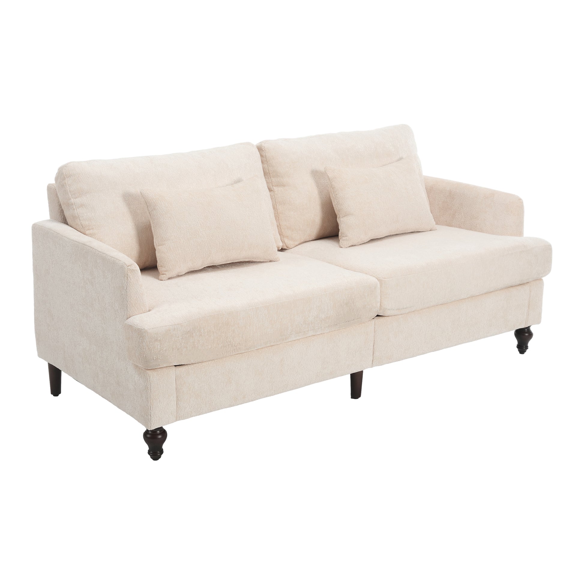 Coolmore Mid Century Modern Chenille Fabric Loveseat Sofa, 2 Seat Upholstered Loveseat Sofa Modern Couch For Living Room,Brown Wood Feet Sofa For Bedroom, Reading Beige Chenille Beige Chenille 2 Seat
