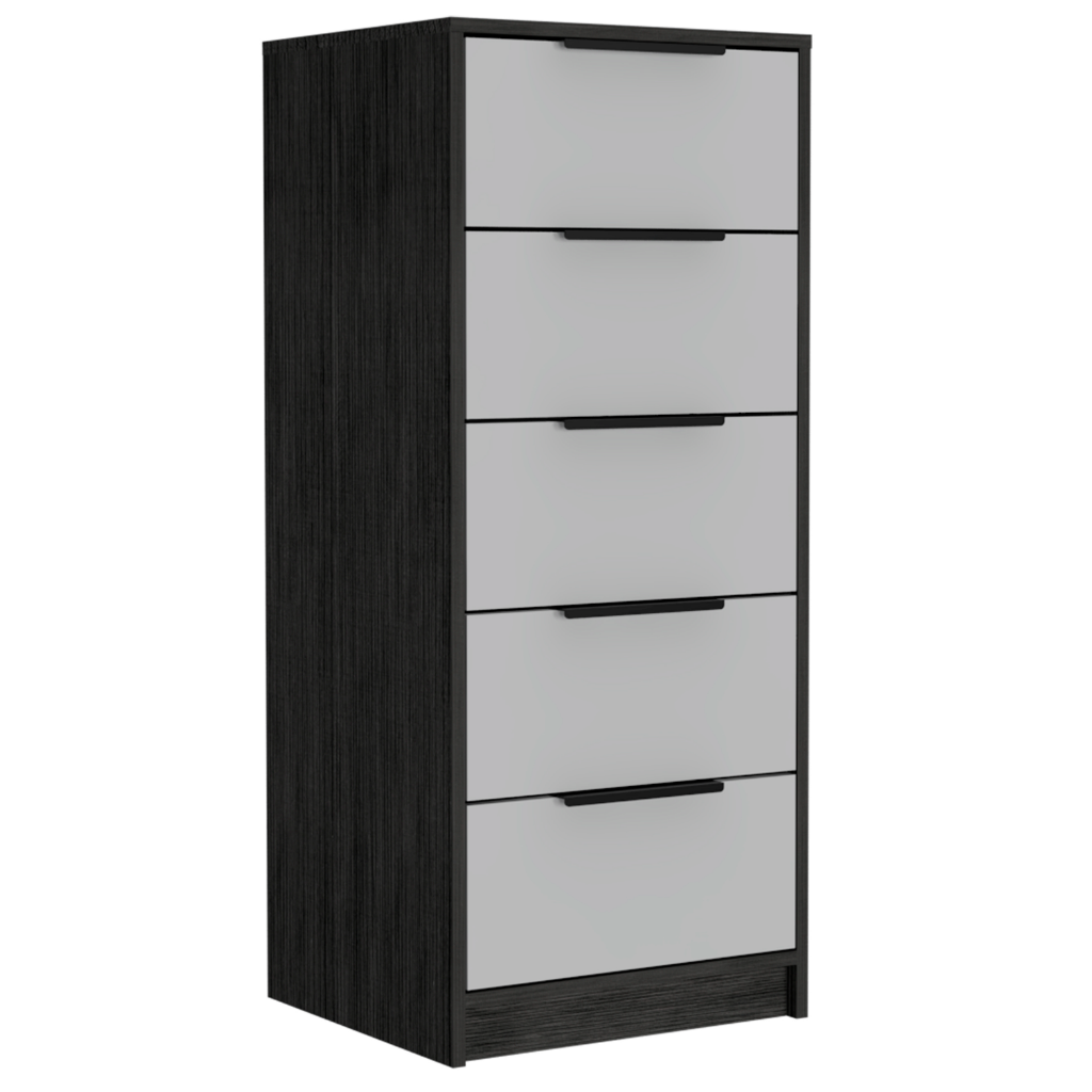 Dresser 42"H, 5 Drawer, Vertical Dresser, White Smokey Oak White Particle Board Particle Board