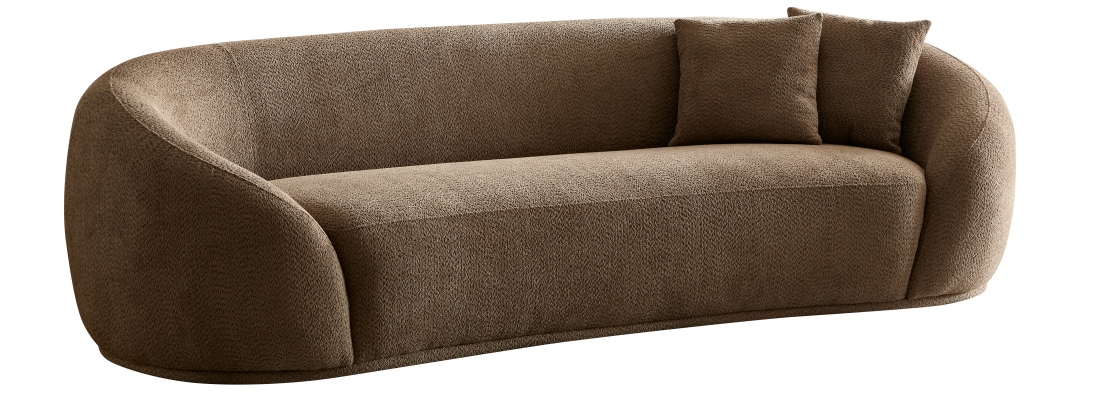 Wks1C Three Person Sofa Modern Combination Half Moon Casual Teddy Bear Wool Sofa Curved Sofa, Camel Color Camel Fabric 3 Seat
