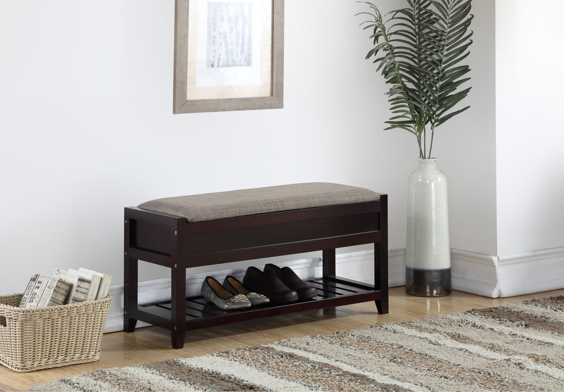 Rouen Seating Bench With Shoe Storage, Espresso Espresso Wood