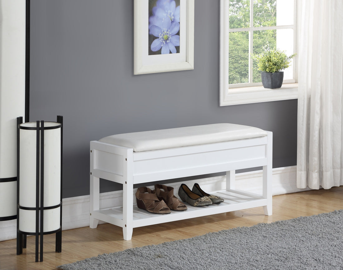 Rouen Seating Bench With Shoe Storage, White White Wood