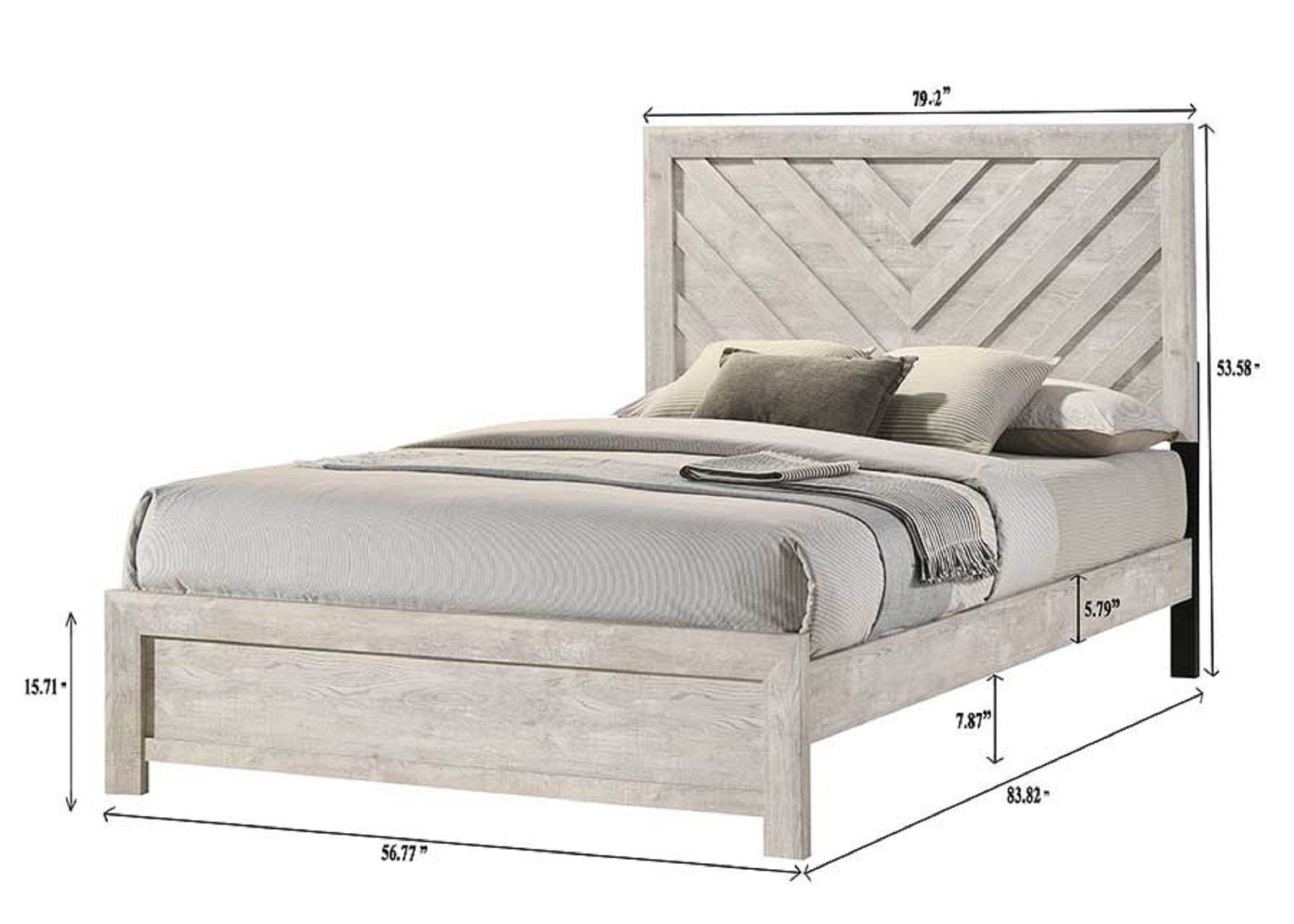 1Pc King Size Bed Rustic Beige Gray Finish Wooden Bedroom Furniture Geometric Design Chevron Pattern Beige Gray White Wood