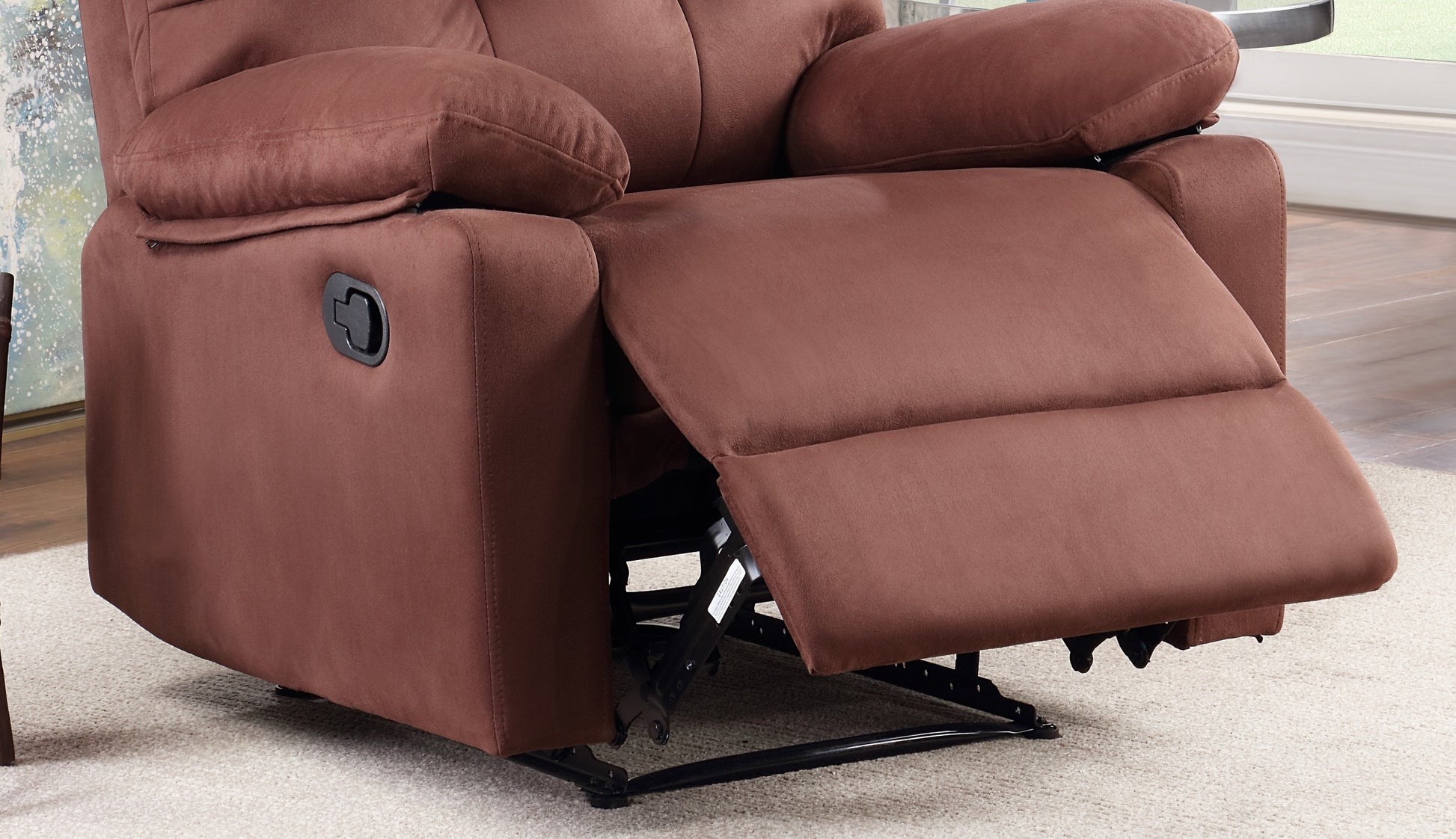 Contemporary Chocolate Color Plush Microfiber Motion Recliner Chair 1Pc Couch Manual Motion Plush Armrest Tufted Back Living Room Furniture Chocolate Microfiber Manual Handle Metal Primary Living Space Cushion Back Contemporary,Modern,Transitional Handle