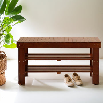 Pina Quality Solid Wood Shoe Bench, Cherry Finish Cherry Wood