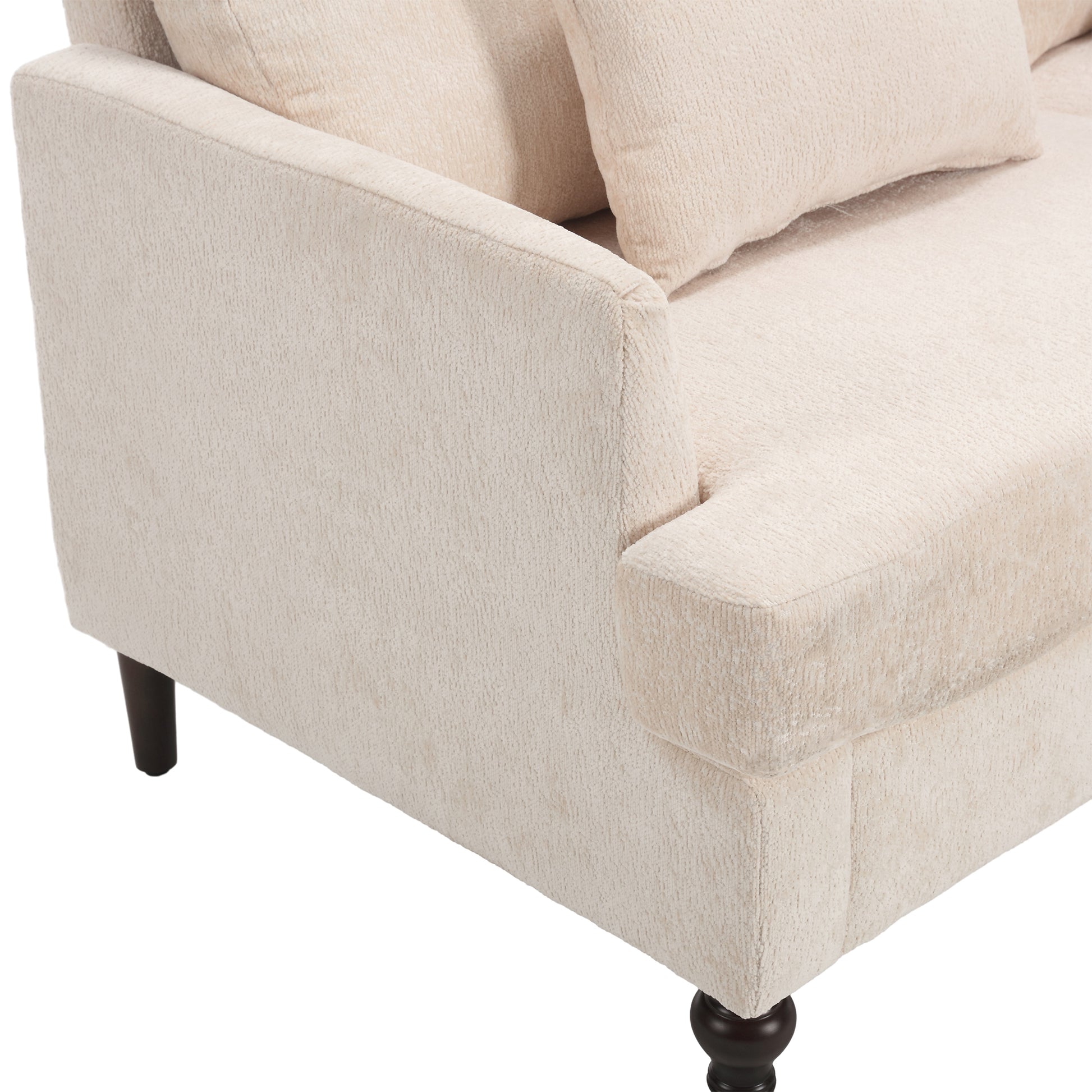 Coolmore Mid Century Modern Chenille Fabric Loveseat Sofa, 2 Seat Upholstered Loveseat Sofa Modern Couch For Living Room,Brown Wood Feet Sofa For Bedroom, Reading Beige Chenille Beige Chenille 2 Seat