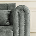 3 In 1 Pull Out Bed Sleeper, Modern Upholstered 3 Seats Lounge Sofa & Couches With Rolled Arms Decorated With Copper Nailsconvertible Futon 3 Seats Sofabed With Two Drawers And Two Pillows Grey Velvet Primary Living Space Medium Soft Cushion Back Square