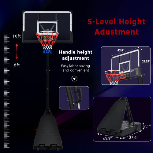 Portable Basketball Hoop Basketball System 8 10Ft Height Adjustable For Youth Adults Led Basketball Hoop Lights, Colorful Lights, Waterproof,Super Bright To Play At Night Outdoors,Good Gift For Kids Black Metal