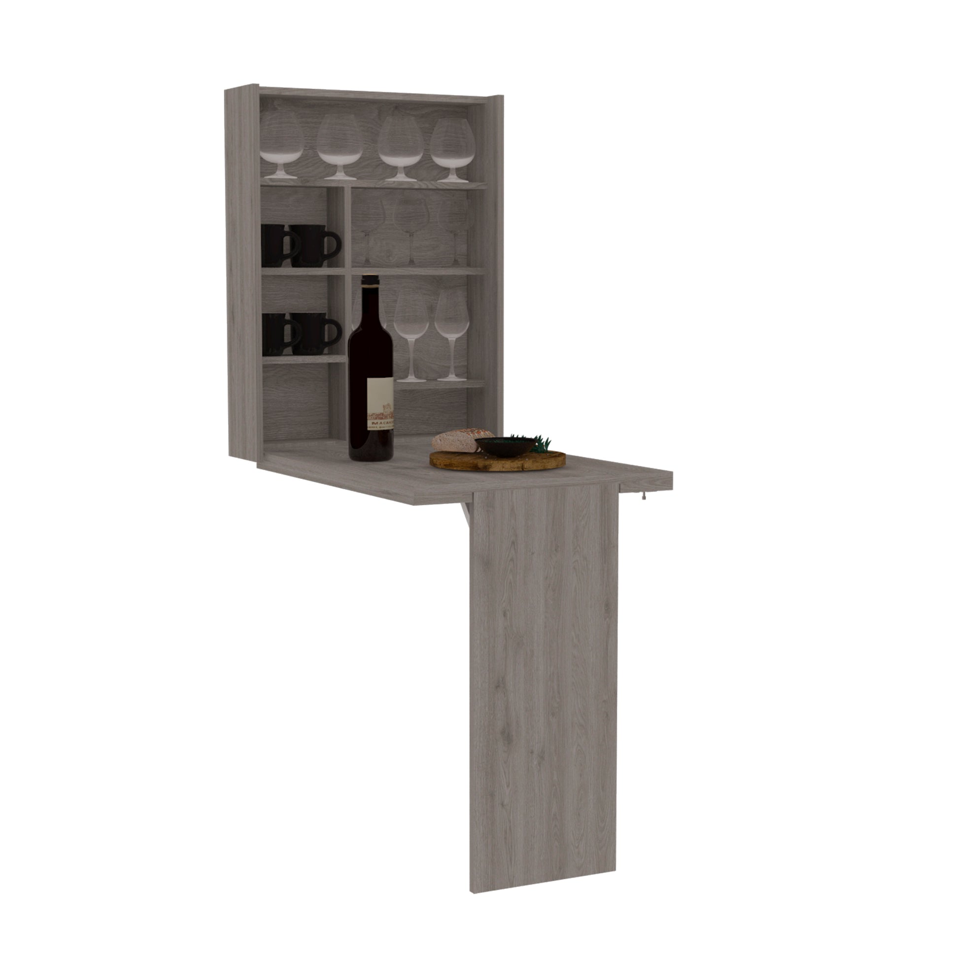 Wall Foldable Table With Multiple Shelves, Light Gray Gray Particle Board Particle Board