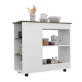 Depot E Shop Pl Kitchen Cart Two Storage Shelves, Three Side Shelves, Four Casters, White Dark Brown Multicolor Particle Board Particle Board