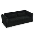 3 In 1 Pull Out Bed Sleeper, Modern Upholstered 3 Seats Lounge Sofa & Couches With Rolled Arms Decorated With Copper Nailsconvertible Futon 3 Seats Sofabed With Two Drawers And Two Pillows Black Velvet Primary Living Space Medium Soft Cushion Back Rolled