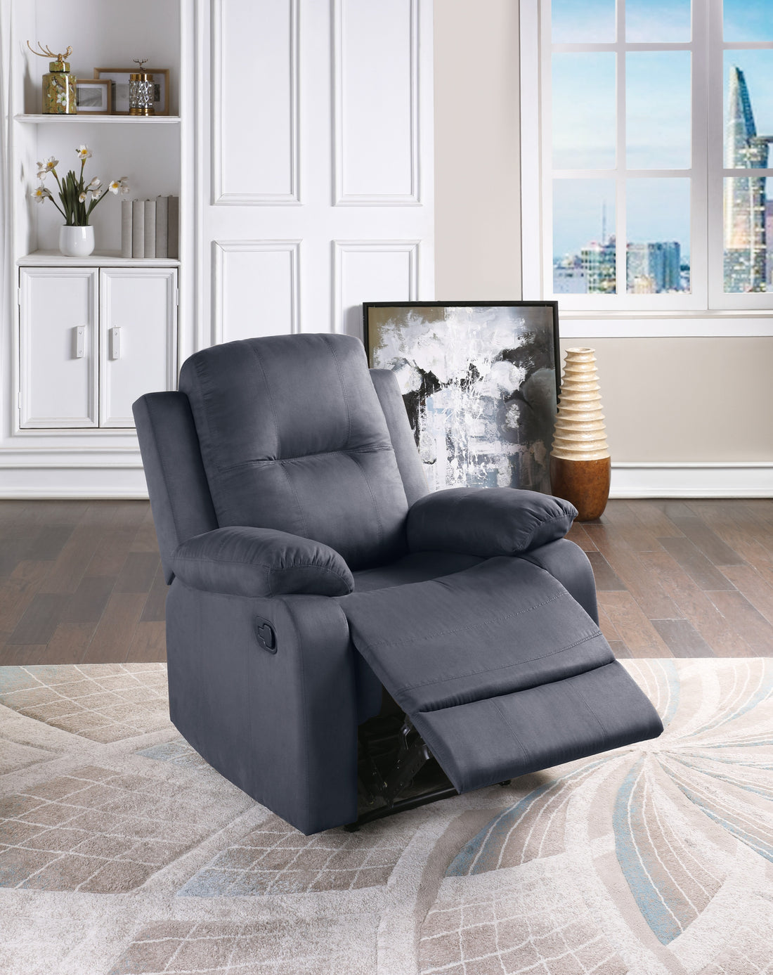 Elegant Modern Ebony Color Microfiber Motion Recliner Chair 1Pc Couch Manual Motion Plush Armrest Tufted Back Living Room Furniture Ebony Microfiber Manual Handle Metal Primary Living Space Cushion Back Contemporary,Modern,Transitional Handle Pillow Top