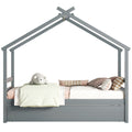 Twin Size House Shaped Bed With Trundle,Grey Twin Grey Wood Bedroom American Design Pine Bed Frame Pine