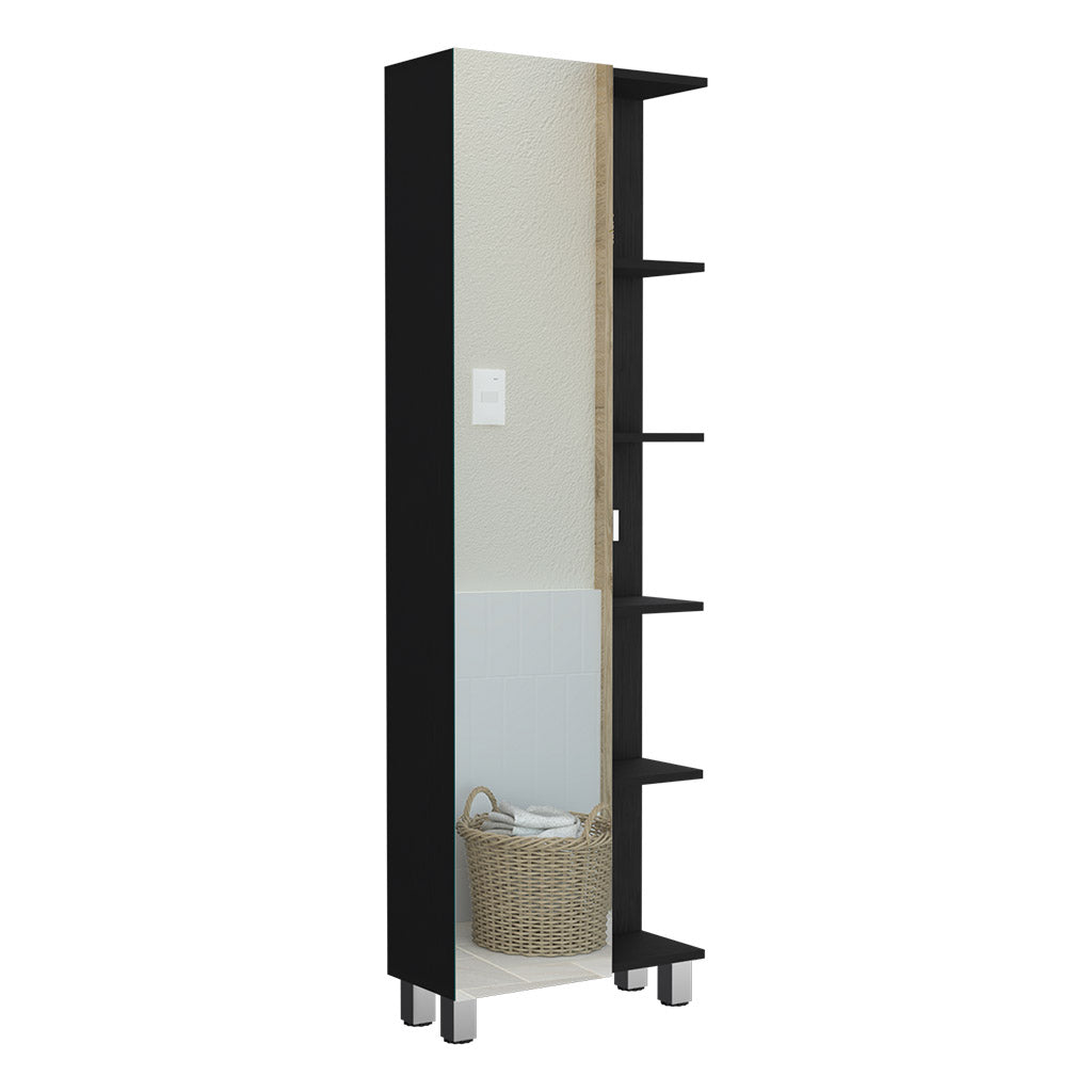 Urano Mirror Linen Cabinet, Four Interior Shelves, Five External Shelves Black Black 1 5 Bathroom Freestanding Modern Particle Board Particle Board