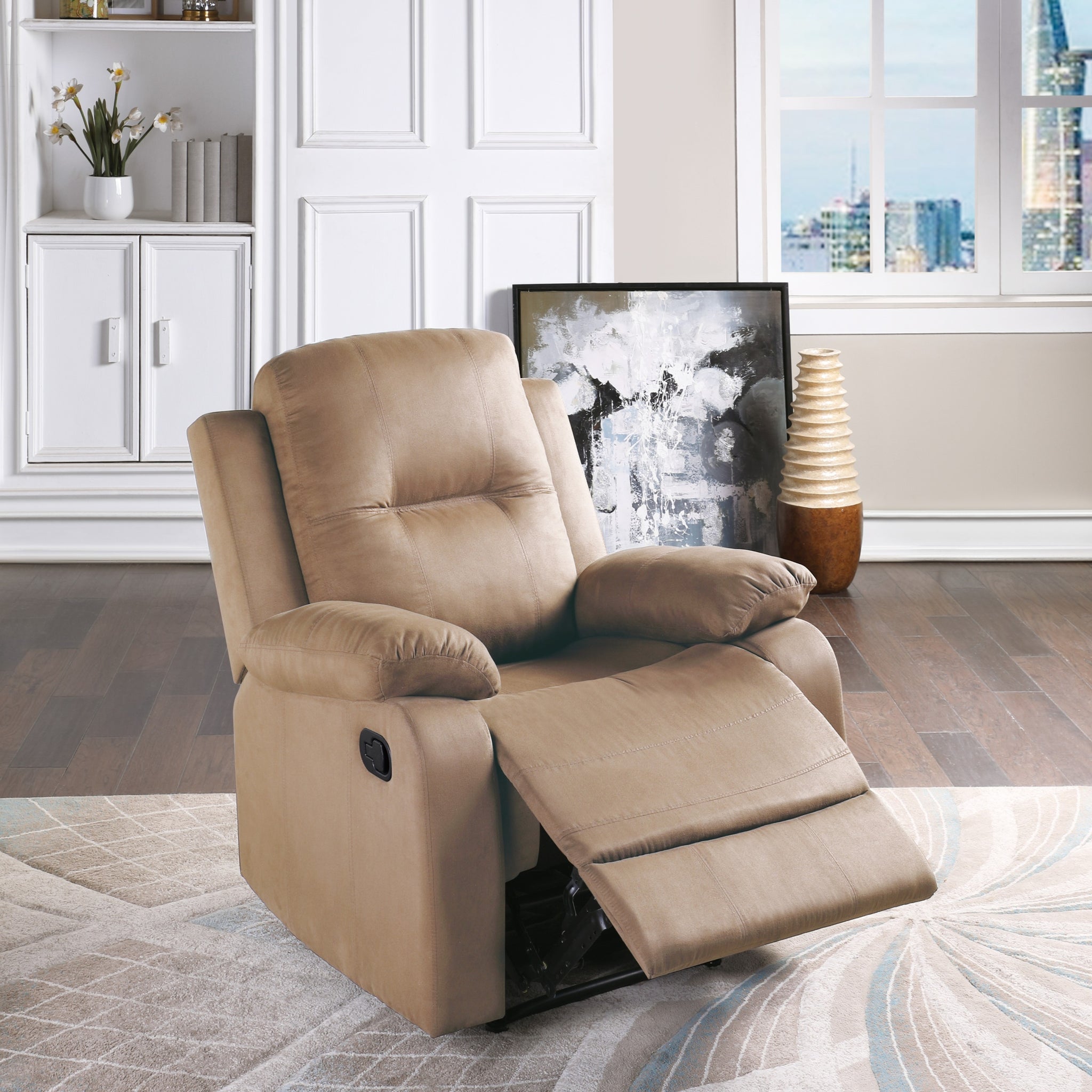 Elegant Modern Peat Color Microfiber Motion Recliner Chair 1Pc Couch Manual Motion Plush Armrest Tufted Back Living Room Furniture Grey Brown Microfiber Manual Handle Metal Primary Living Space Cushion Back Contemporary,Modern,Transitional Handle Pillow