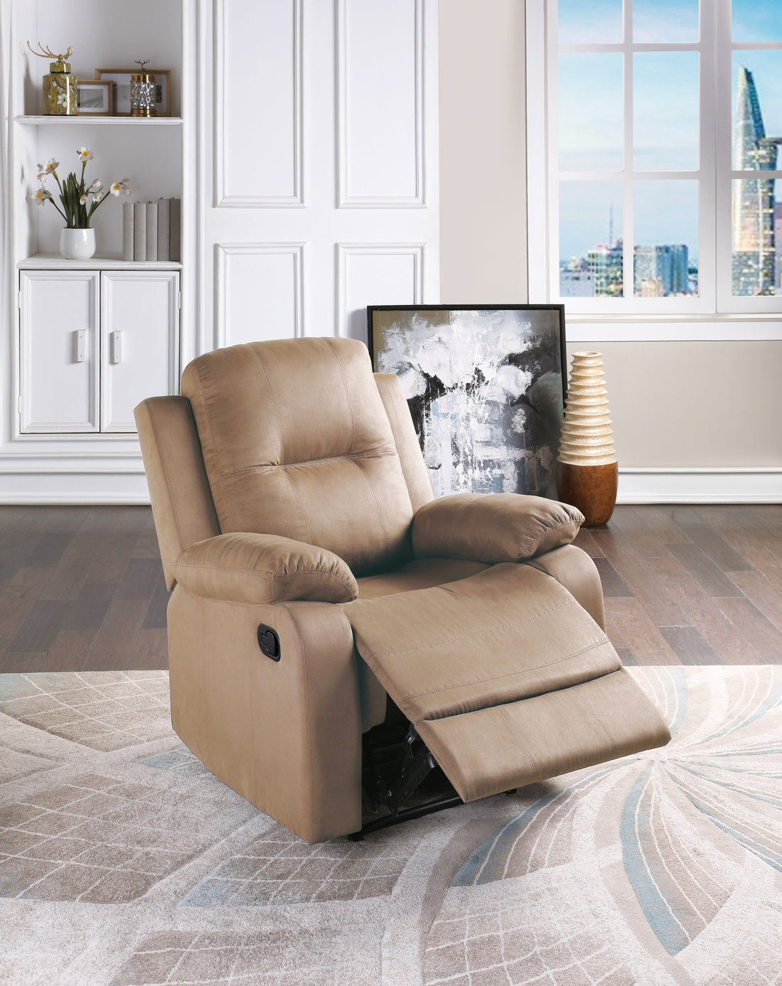 Elegant Modern Peat Color Microfiber Motion Recliner Chair 1Pc Couch Manual Motion Plush Armrest Tufted Back Living Room Furniture Grey Brown Microfiber Manual Handle Metal Primary Living Space Cushion Back Contemporary,Modern,Transitional Handle Pillow