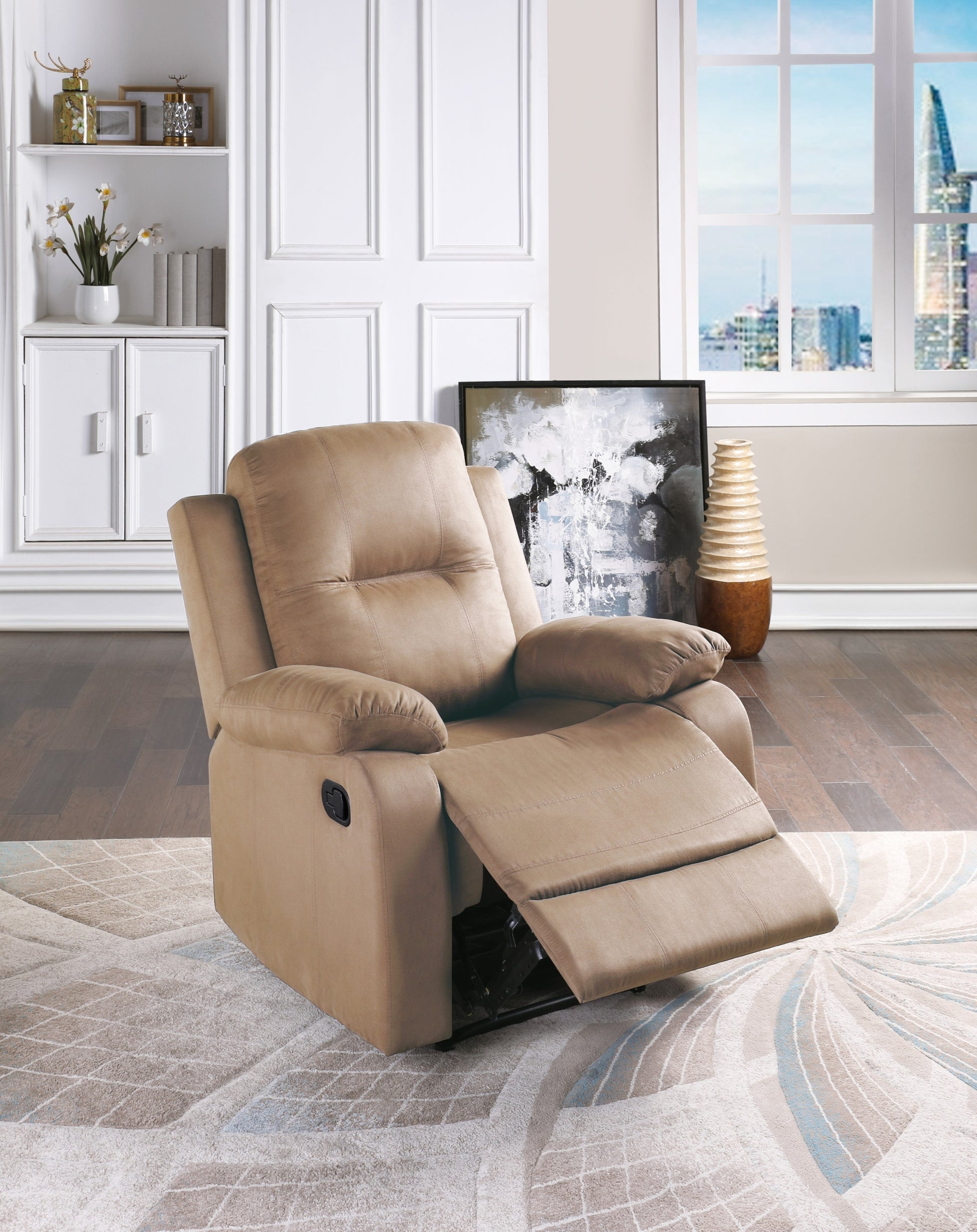 Elegant Modern Peat Color Microfiber Motion Recliner Chair 1Pc Couch Manual Motion Plush Armrest Tufted Back Living Room Furniture Grey Brown Microfiber Manual Handle Metal Primary Living Space Cushion Back Contemporary,Modern,Transitional Handle Pillow