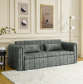 3 In 1 Pull Out Bed Sleeper, Modern Upholstered 3 Seats Lounge Sofa & Couches With Rolled Arms Decorated With Copper Nailsconvertible Futon 3 Seats Sofabed With Two Drawers And Two Pillows Grey Velvet Primary Living Space Medium Soft Cushion Back Square
