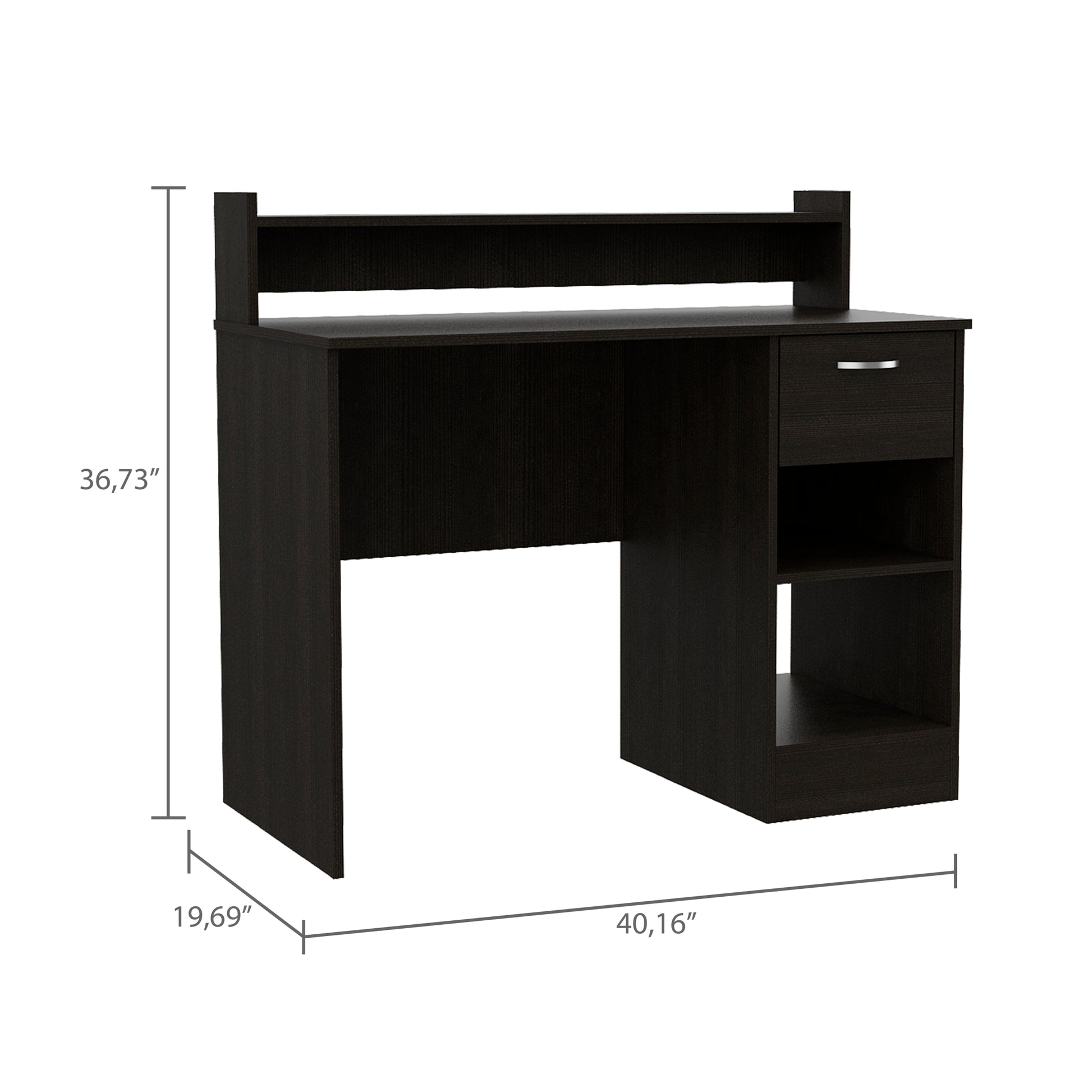 Vera Computer Desk With Top Open Shelf, 1 Drawer And 2 Storage Shelves, Black Black Particle Board Particle Board