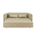 3 In 1 Pull Out Bed Sleeper, Modern Upholstered 3 Seats Lounge Sofa & Couches With Rolled Arms Decorated With Copper Nailsconvertible Futon 3 Seats Sofabed With Two Drawers And Two Pillows Beige Velvet Primary Living Space Medium Soft Cushion Back Square