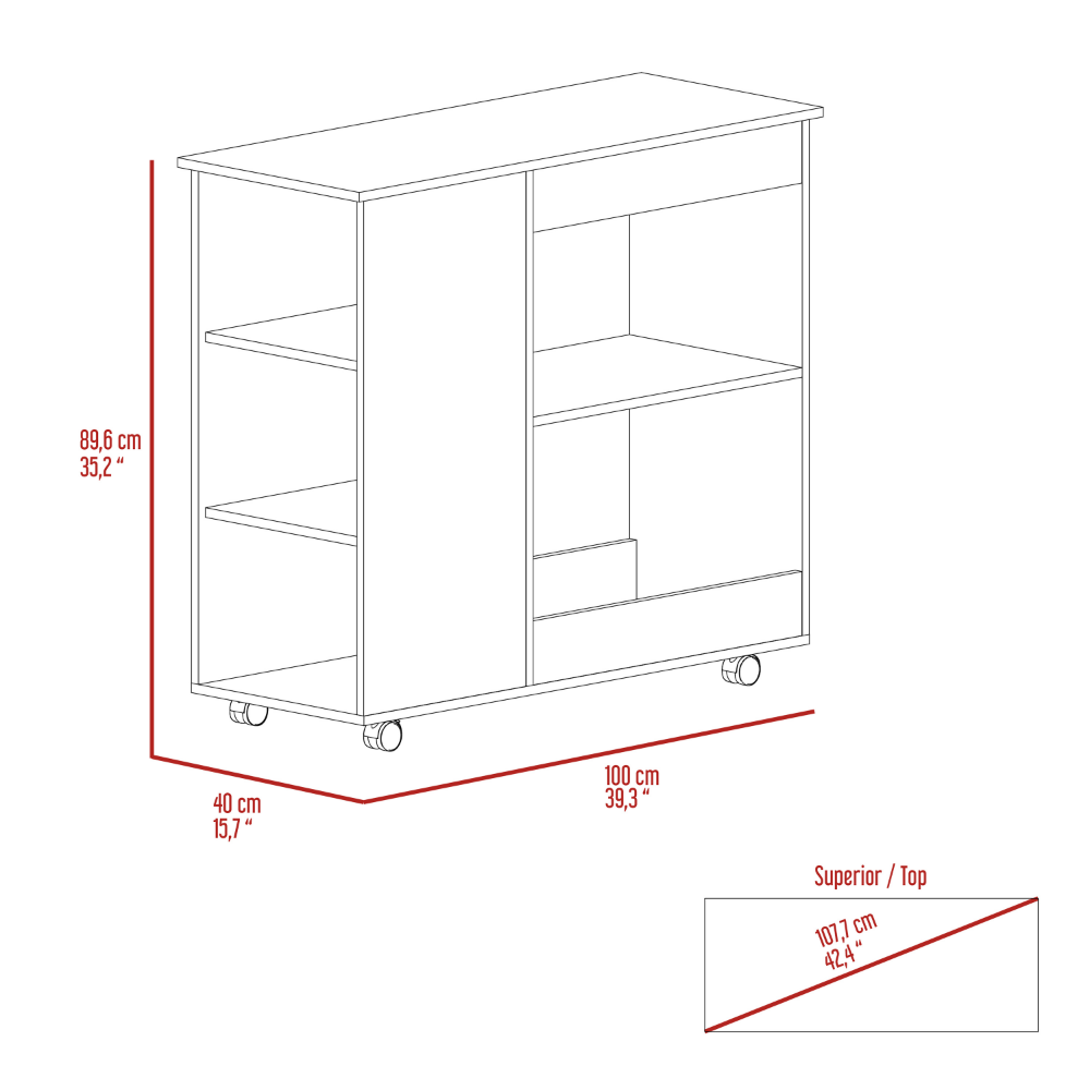 Depot E Shop Pl Kitchen Cart Two Storage Shelves, Three Side Shelves, Four Casters, White Dark Brown Multicolor Particle Board Particle Board