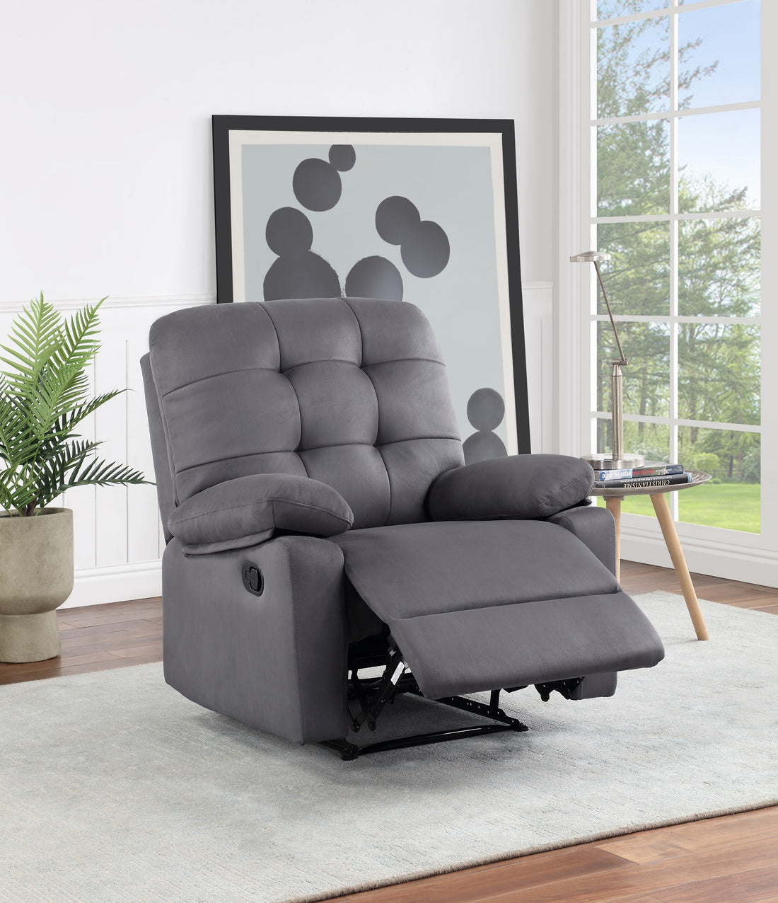 Contemporary Ebony Color Plush Microfiber Motion Recliner Chair 1Pc Couch Manual Motion Plush Armrest Tufted Back Living Room Furniture Ebony Microfiber Manual Handle Metal Primary Living Space Cushion Back Contemporary,Modern,Transitional Handle Pillow