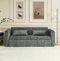 3 In 1 Pull Out Bed Sleeper, Modern Upholstered 3 Seats Lounge Sofa & Couches With Rolled Arms Decorated With Copper Nailsconvertible Futon 3 Seats Sofabed With Two Drawers And Two Pillows Grey Velvet Primary Living Space Medium Soft Cushion Back Square