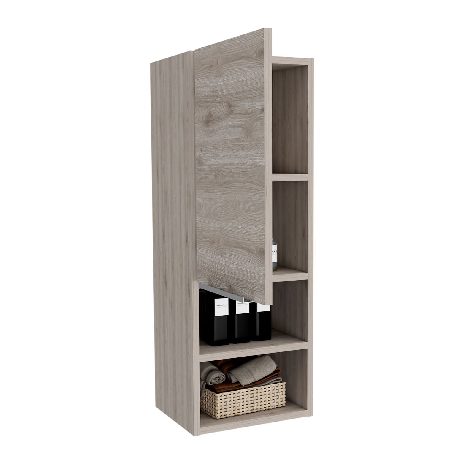 Medicine 32H" Single Door Cabinet, Two Interior Shelves, Two External Shelves, Light Gray Gray Particle Board Particle Board