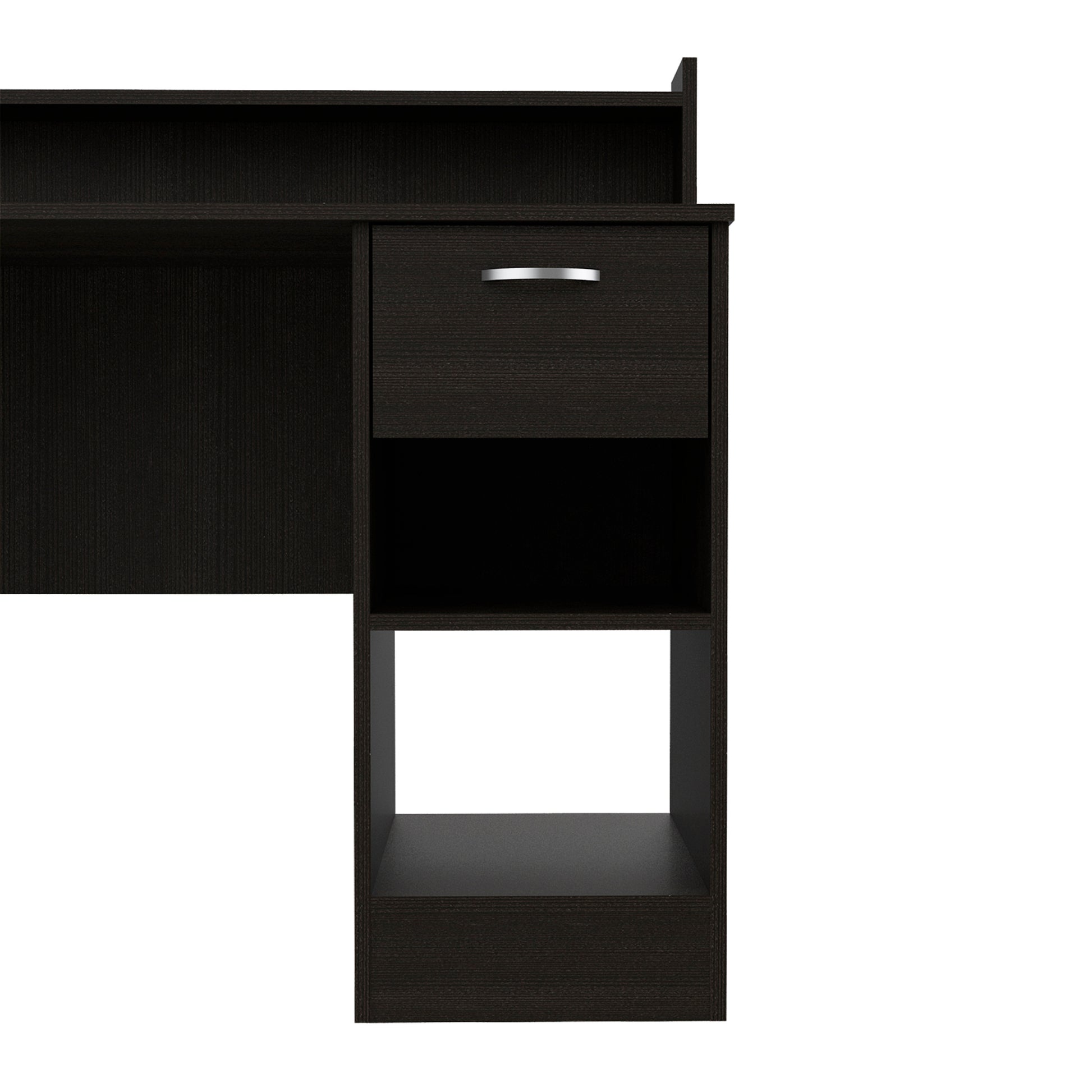 Vera Computer Desk With Top Open Shelf, 1 Drawer And 2 Storage Shelves, Black Black Particle Board Particle Board