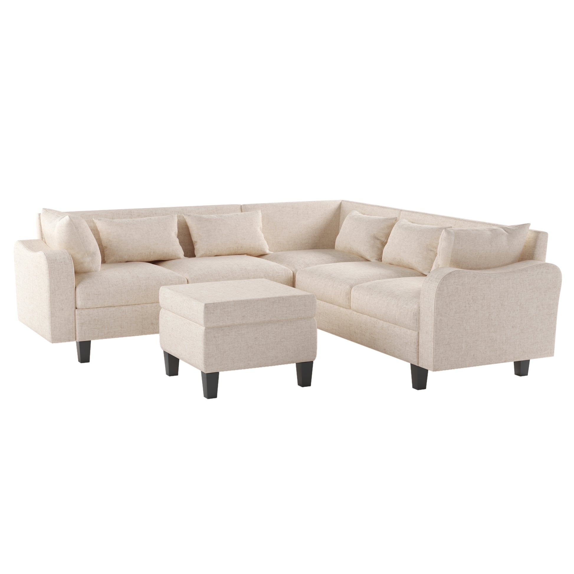 87" Modern Sectional Sofa With Coffee Table,6 Seat Couch Set With Storage Ottoman,Various Combinations,L Shape Indoor Furniture With Unique Armrests For Living Room,Apartment, 2 Colors 6 Pillows Beige Linen 6 Seat