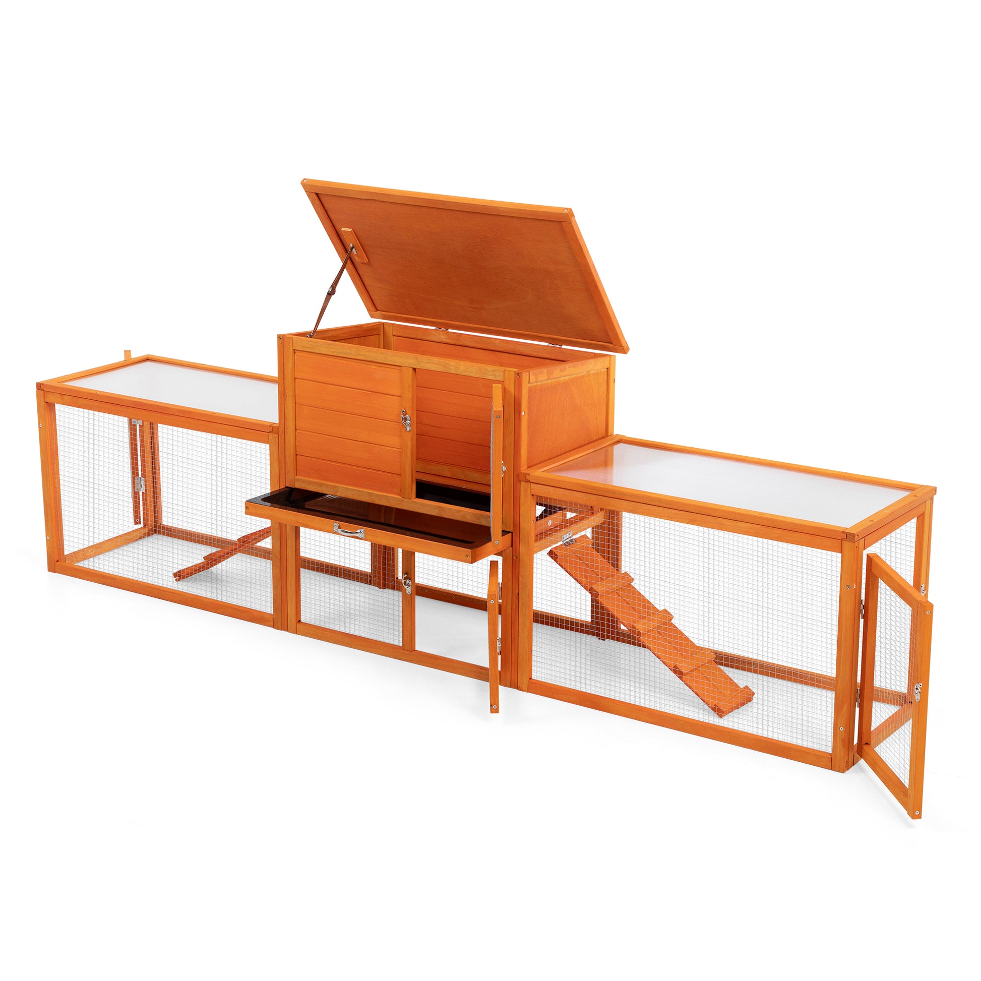 Large Three Box Rabbit Cage,For Indoor And Outdoor Use, Orange Orange Metal