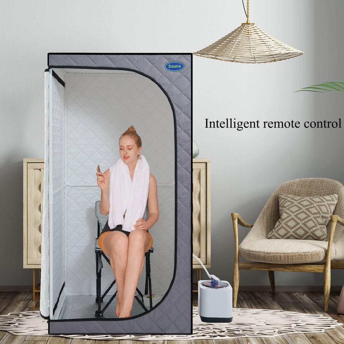 Portable Grey Mini Plus Style Steam Sauna Tent Personal Home Spa, With Steam Generator, Remote Control, Foldable Chair, Pvc . Easy To Install,Fast Heating, With Fcc & Ul Certification Cement Grey Polyester Polyester