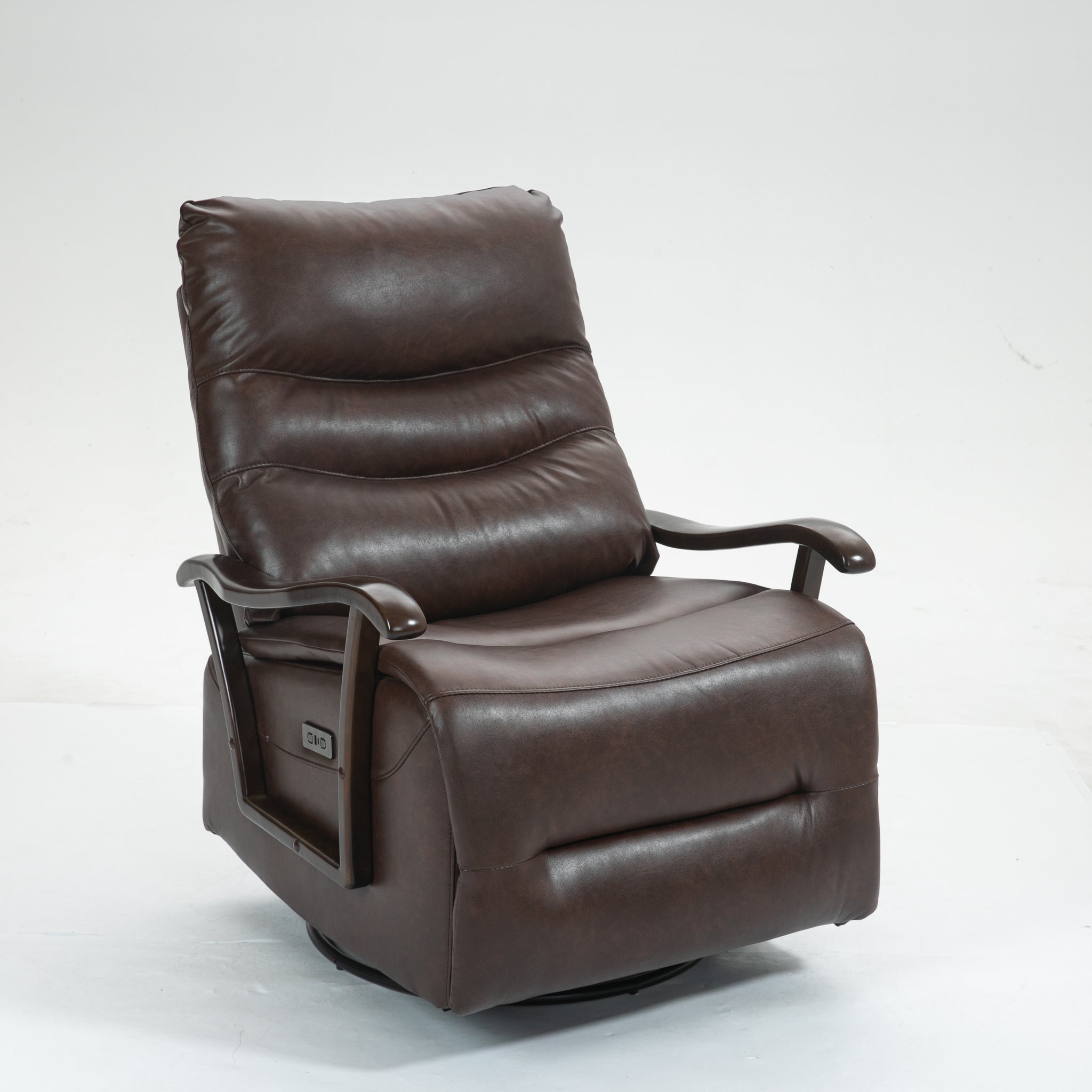 Swivel Rocker Recliner Power Glider Chair With Solid Wood Armrests Extra Wide Reclining Sofa Chair Upholstered Faux Leather Living Room Single Sofa 350 Lbs Brown Pu Leather