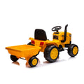 12V Kids Ride On Tractor Electric Excavator Battery Powered Motorized Car For Kids Ages 3 6, Withdetachable Trailer, Remote Control, & Bright Headlight, Yellow Yellow Polyvinyl Chloride