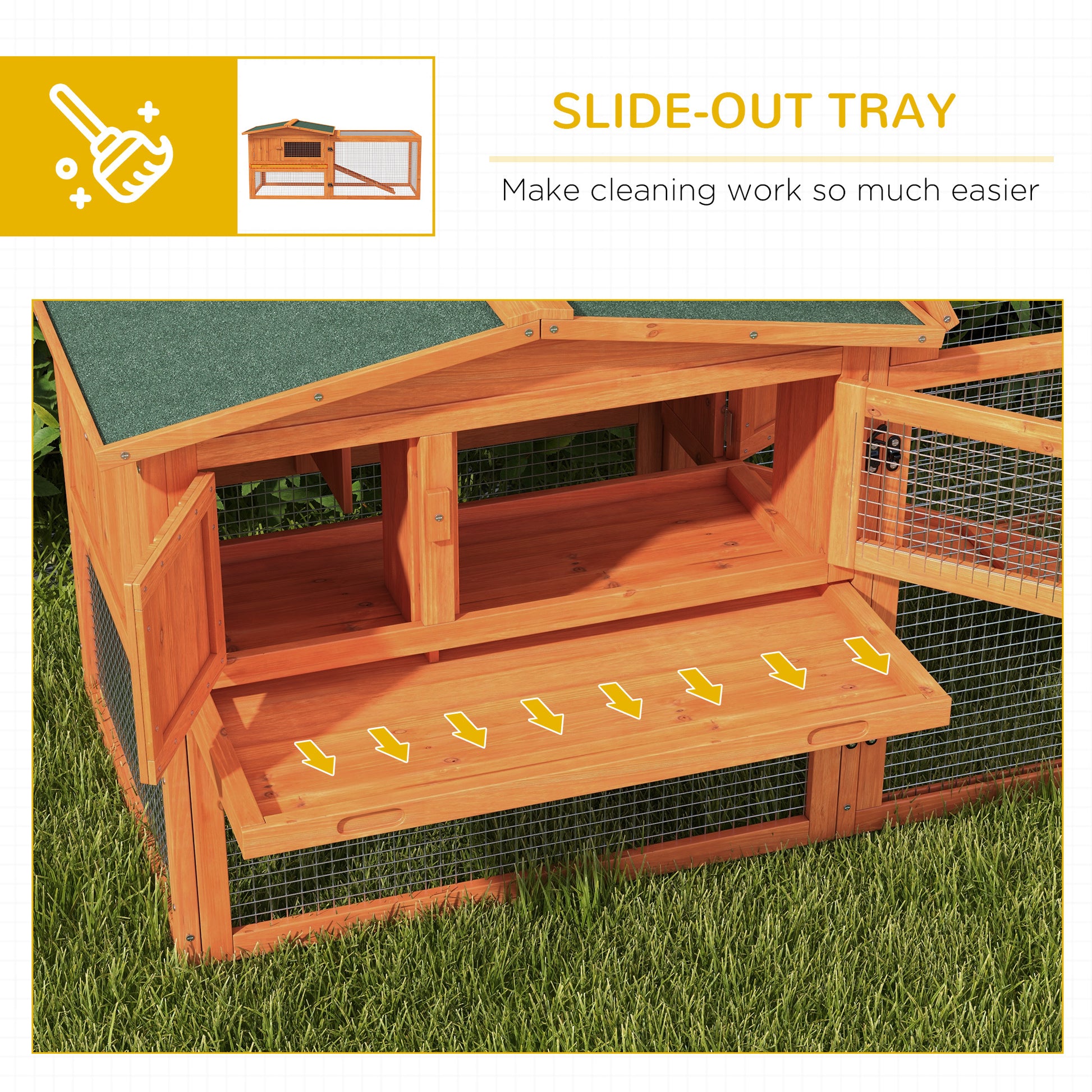 Pawhut Rabbit Hutch 2 Story Bunny Cage Small Animal House With Slide Out Tray, Detachable Run, For Indoor Outdoor, 61.5" X 23" X 27", Orange Orange Wood