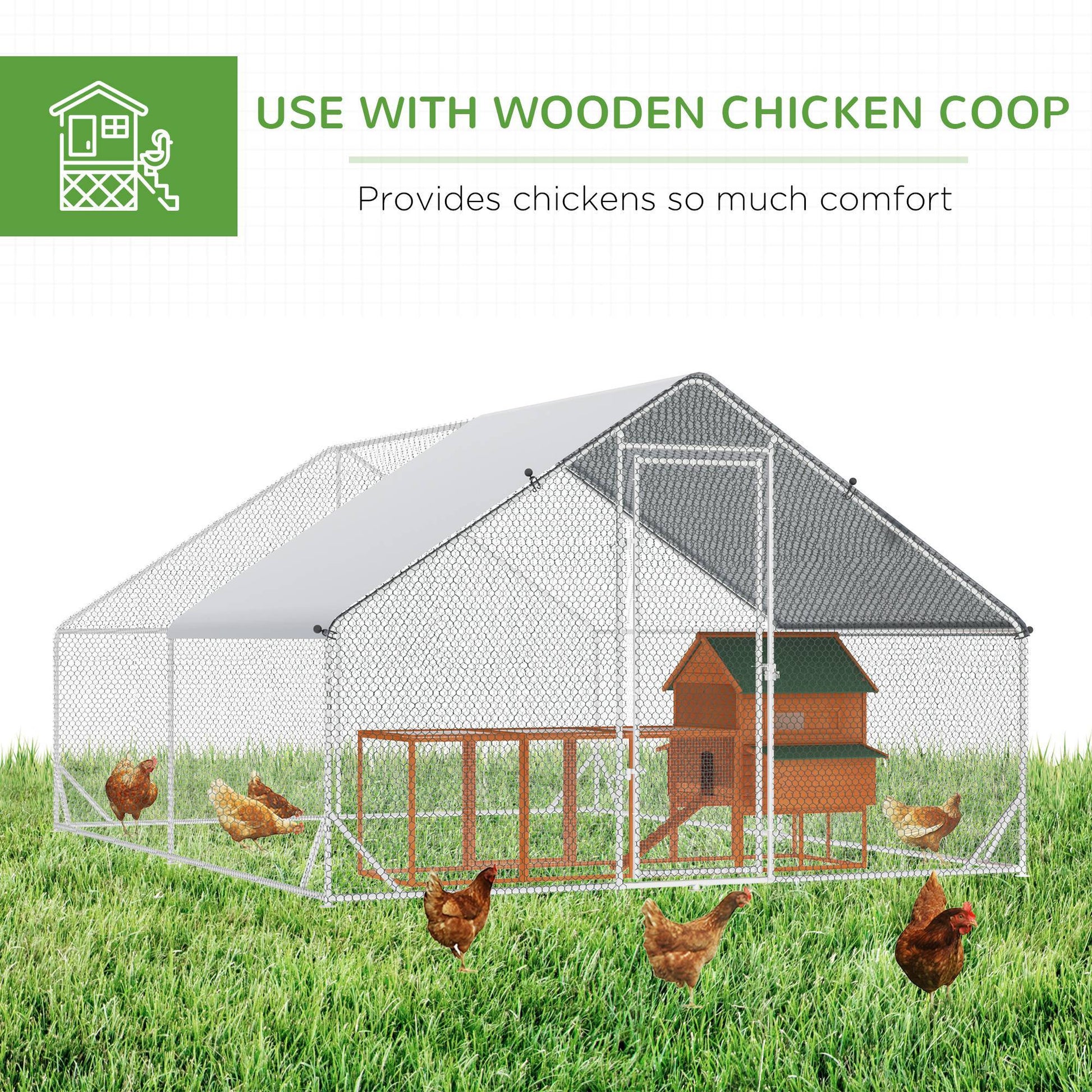 Pawhut Large Chicken Coop Metal Chicken Run With Waterproof And Anti Uv Cover, Spire Shaped Walk In Fence Cage Hen House For Outdoor And Yard Farm Use, 1" Tube Diameter, 9.8' X 13.1' X 6.6' Silver Steel