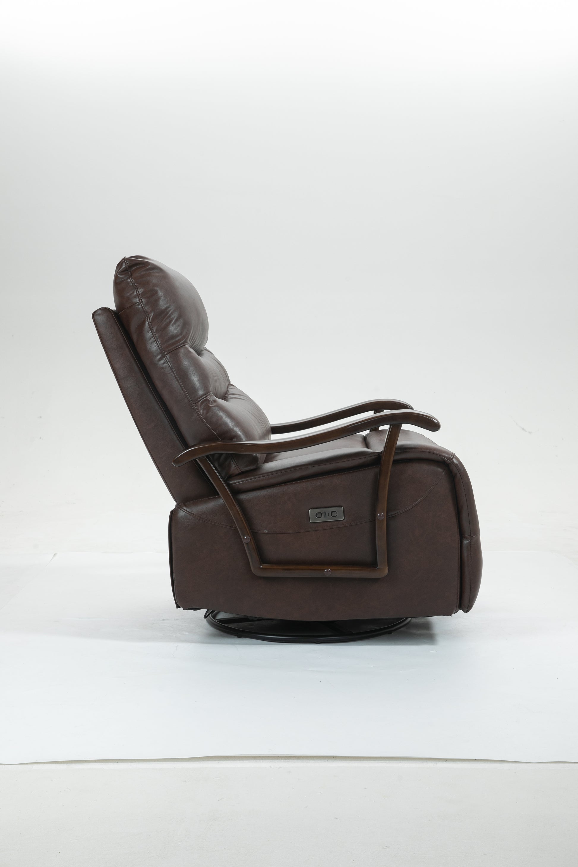 Swivel Rocker Recliner Power Glider Chair With Solid Wood Armrests Extra Wide Reclining Sofa Chair Upholstered Faux Leather Living Room Single Sofa 350 Lbs Brown Pu Leather