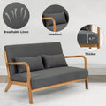 Leisure Chair With Solid Wood Armrest And Feet, Mid Century Modern Accent Sofa,2 Seat Dark Gray Linen