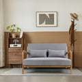 Leisure Chair With Solid Wood Armrest And Feet, Mid Century Modern Accent Sofa,2 Seat Light Gray Linen