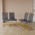 Modern Dining Chairs,Pu Faux Leather High Back Upholstered Side Chair With C Shaped Tube. Plating Golden Metal Legs For Dining Room Kitchen Vanity Patio Club Guest Office Chair Set Of 2 Grey Pu Grey Kitchen Dining Chairs Foam Pu