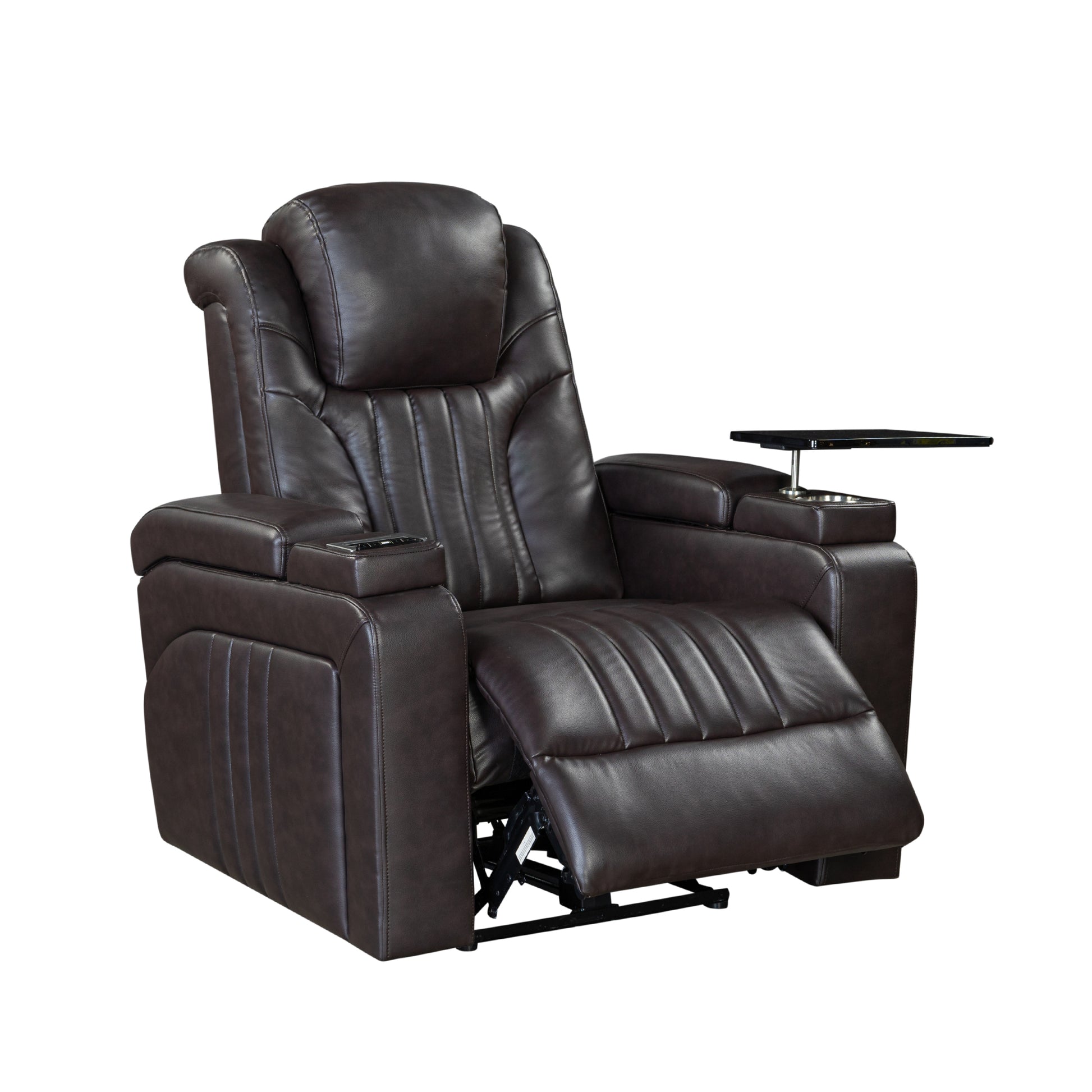 Pu Leather Power Recliner Home Theater Recliner With Power Adjustable Headrest, Wireless Charging Device, Usb Port, Storage Arms, Cup Holder And Swivel Tray Table For Living Room, Brown Brown Foam Pu Leather