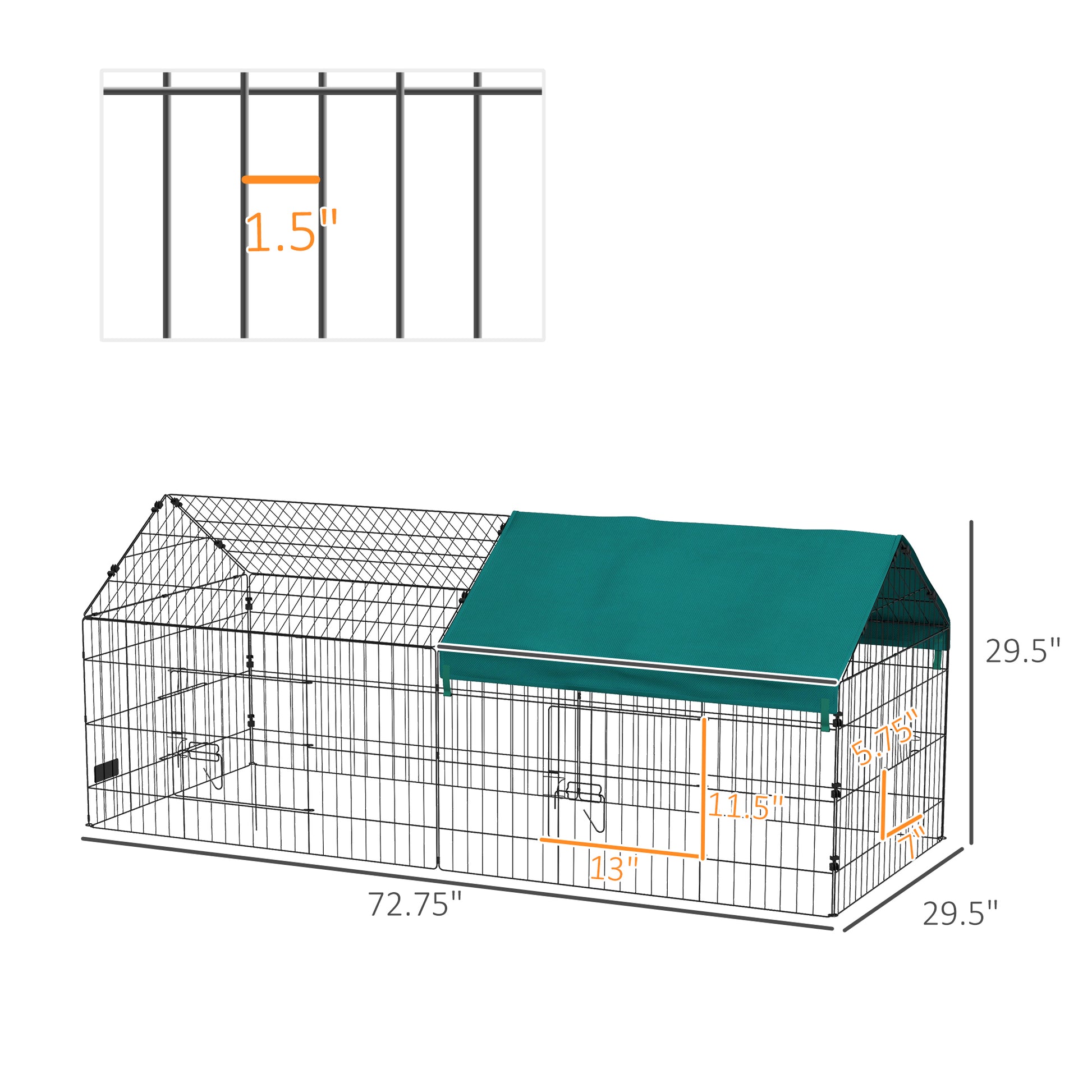 Pawhut 73" Small Animal Playpen, Pet Playpen Yard Fence For Rabbits, Chicken, Chinchillas With Roof For Indoor & Outdoor, Green Green Steel