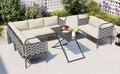 5 Piece Modern Patio Sectional Sofa Set Outdoor Woven Rope Furniture Set With Glass Table And Cushions, Gray Beige Yes Sectional Gray Beige Weather Resistant Frame Water Resistant Cushion Garden & Outdoor Modern Sectional Seating Groups Foam Woven Rope