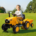 12V Kids Ride On Tractor Electric Excavator Battery Powered Motorized Car For Kids Ages 3 6, Withdetachable Trailer, Remote Control, & Bright Headlight, Yellow Yellow Polyvinyl Chloride