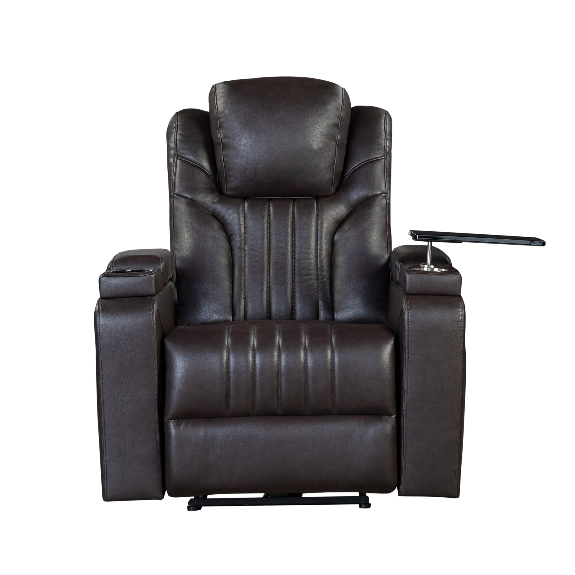 Pu Leather Power Recliner Home Theater Recliner With Power Adjustable Headrest, Wireless Charging Device, Usb Port, Storage Arms, Cup Holder And Swivel Tray Table For Living Room, Brown Brown Foam Pu Leather