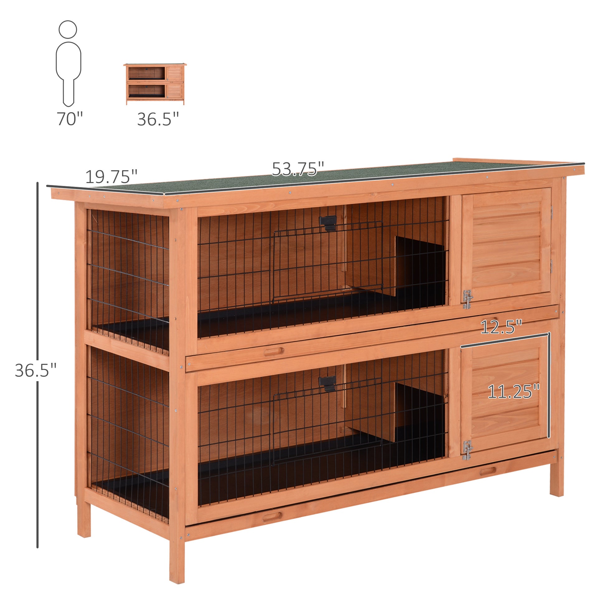 Pawhut 54" 2 Story Large Rabbit Hutch Bunny Cage Wooden Pet House Small Animal Habitat With Lockable Doors, No Leak Tray And Waterproof Roof For Outdoor Indoor Orange Orange Wood